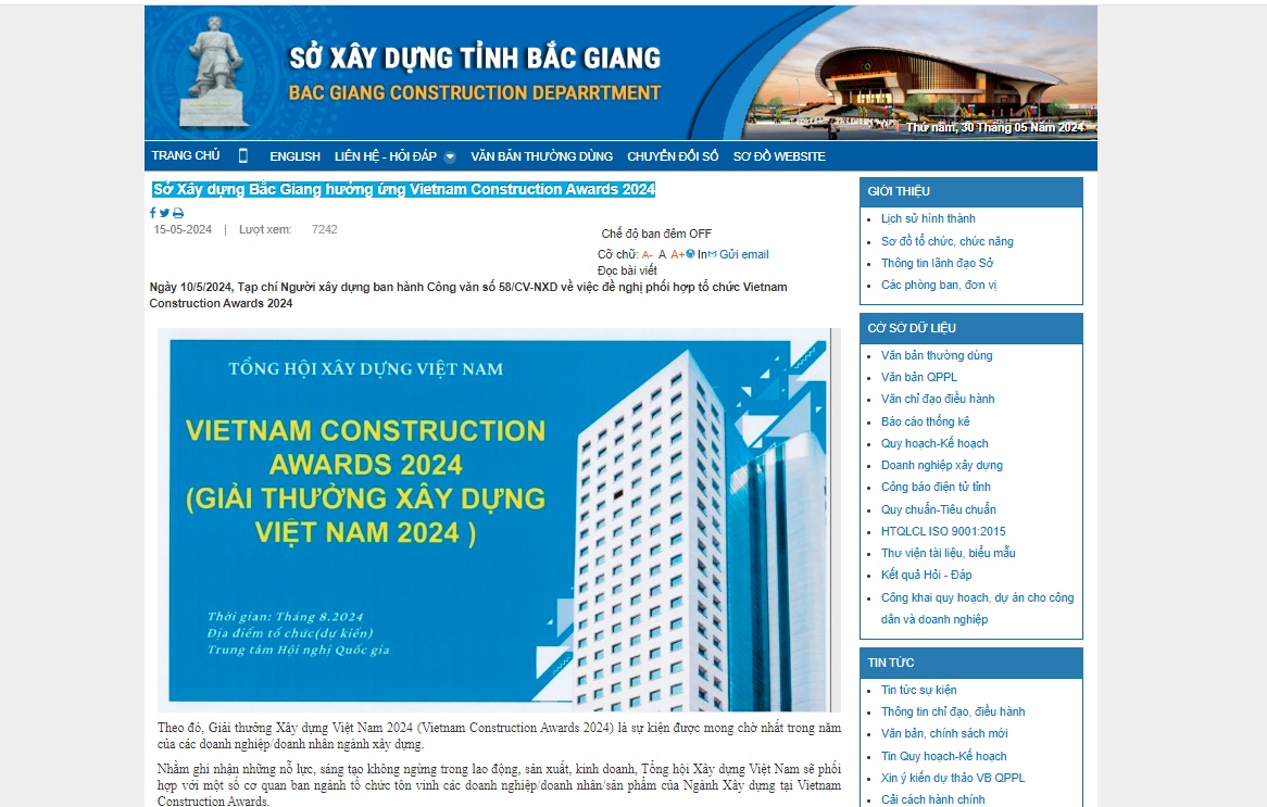 Sở xây dựng nhiều địa phương hưởng ứng Vietnam Construction Awards 2024